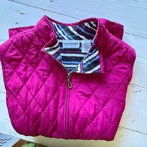 Breckenridge Womens Magenta Pink Quilted Puffer Vest Striped Lining Size M